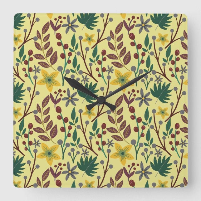 Horloge Carrée Floral seamless pattern flowers, leaves, branches (Recto)