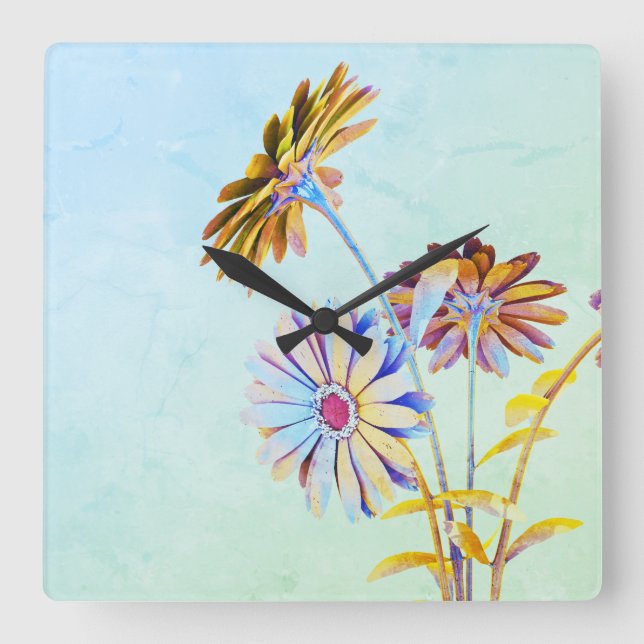 Horloge Carrée Floral Square Wall Clock (Recto)