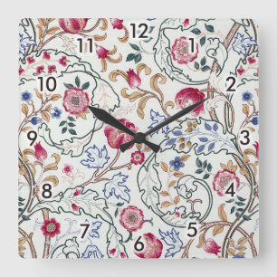 Horloge Carrée Flore, motifs floraux, William Morris