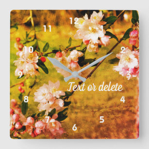 Horloge Carrée Flores rose et blanche printanière Abstraites