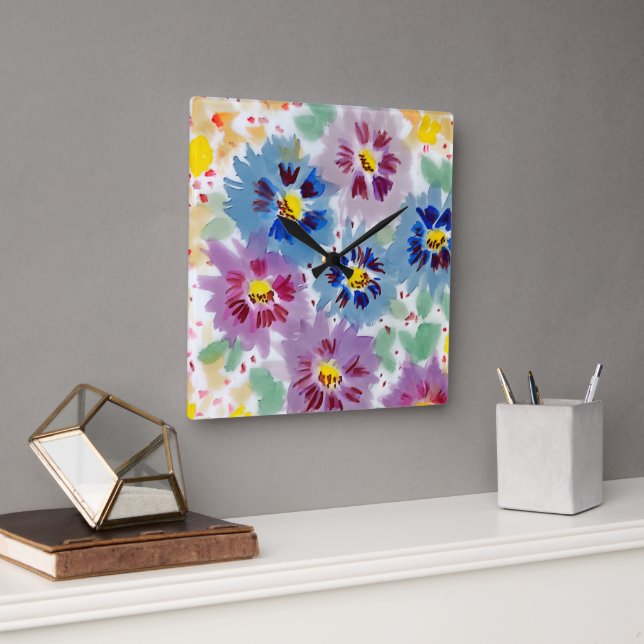 Horloge Carrée Flores violetas  (Bureau)
