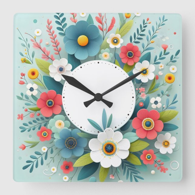 Horloge Carrée flower design (Recto)