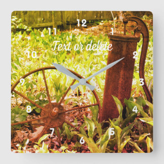 Horloge Carrée Flower Garden Rusty Wheel and Pump Abstract