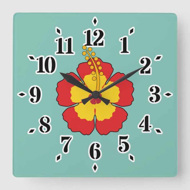 Horloge Carrée Flower rouge hibiscus (Recto)
