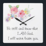 Horloge Carrée Flowers and Verses Faith Wall lock<br><div class="desc">Inspational reminder of HIS promises. 
Beautiful and thoughtful gift for any woman of forfaitaire!</div>