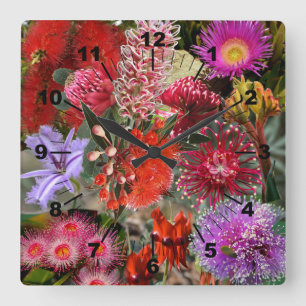Horloge Carrée Flowers sauvages australiens