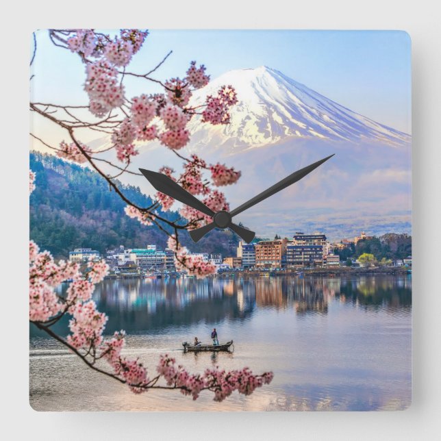Horloge Carrée Flowers | Spring Cherry Blossoms Japan (Recto)