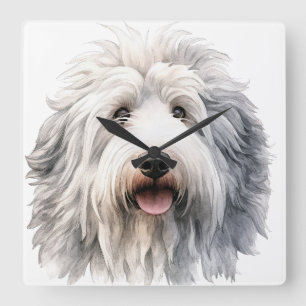 HORLOGE CARRÉE FLUFER GRAND ANCIEN CHIEN DE SHEEPDOG
