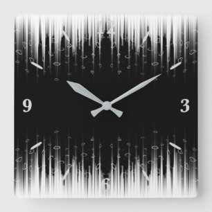 Horloge Carrée Flux De Ligne Cerclée Noir Et Blanc