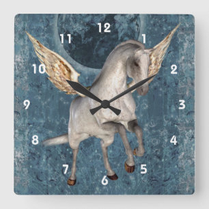 Horloge Carrée Flying Pegasus Horse Imaginaire Art