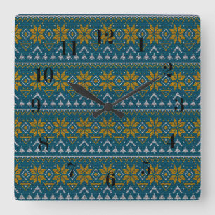 Horloge Carrée Folk traditionnel tribal abstrait ornemental patte