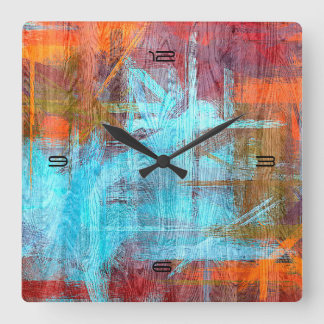 Horloge Carrée Fond à grain de bois moderne coloré