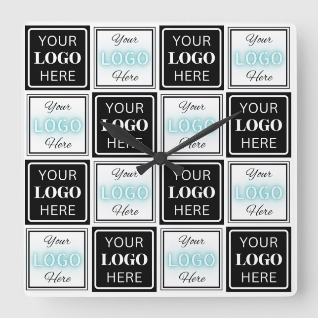 Horloge Carrée Fond blanc simple pour événement à deux logos (Recto)