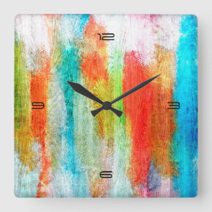 Horloge Carrée Fond de grain de bois moderne coloré #10