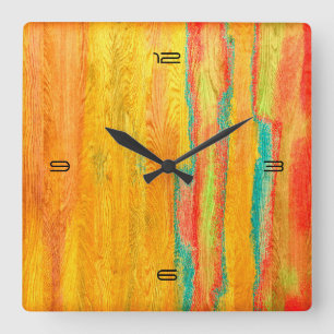 Horloge Carrée Fond en grain de bois moderne coloré #5