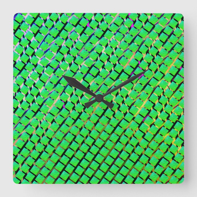 Horloge Carrée Fondre jaune et foncé, carré vert brillant. (Recto)