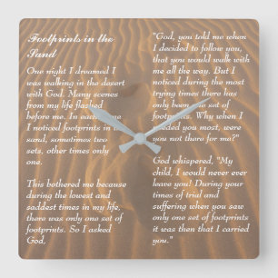 Horloge Carrée Footprints in the Sand Inspirational Poem