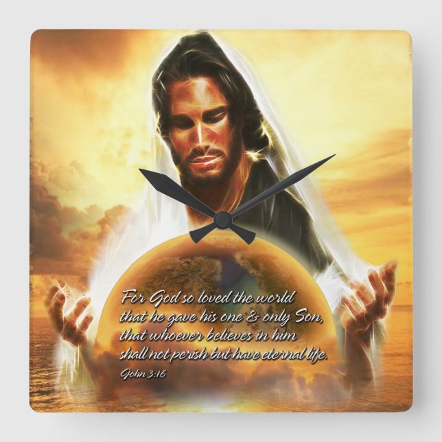 Horloge Carrée For God so Loved the World 2 Wall Clock (Recto)