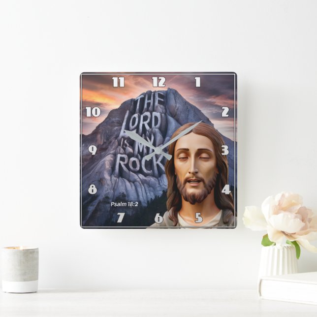 Horloge Carrée Force Divine : Le Seigneur Est Mon Rocher (Maison)