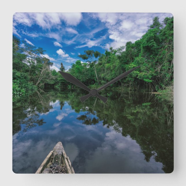 Horloge Carrée Forêt | Forêt de la jungle péruvienne (Recto)