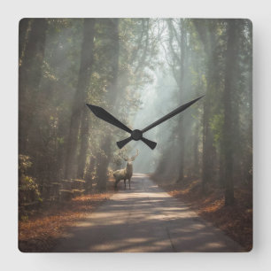 Horloge Carrée Forêt Woodland Stag