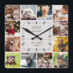 Horloge Carrée Forever in our Hearts Pet Farmhouse Photo Collage<br><div class="desc">This modern rustic pet memorial photo collage wall clock will warm every pet lover's heart. A beautiful keepsake for any cat mère, dog dad, or parent to any other fur baby baby, this is a sweet Instagram friendly photo pogrid vend, easily personalized with 12 of your favorite pictures. The pretty...</div>