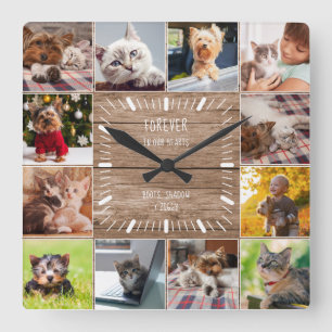 Horloge Carrée Forever in our Hearts Pet Memorial Photo Collage