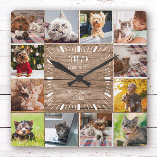 Horloge Carrée Forever in our Hearts Pet Memorial Photo Collage