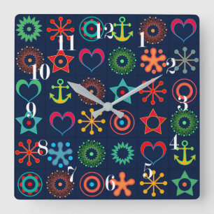 Horloge Carrée Formes amusantes Abstraites design rétro impressio