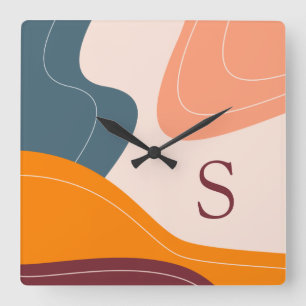 Horloge Carrée Formes organiques minimalistes Vagues Monogramme