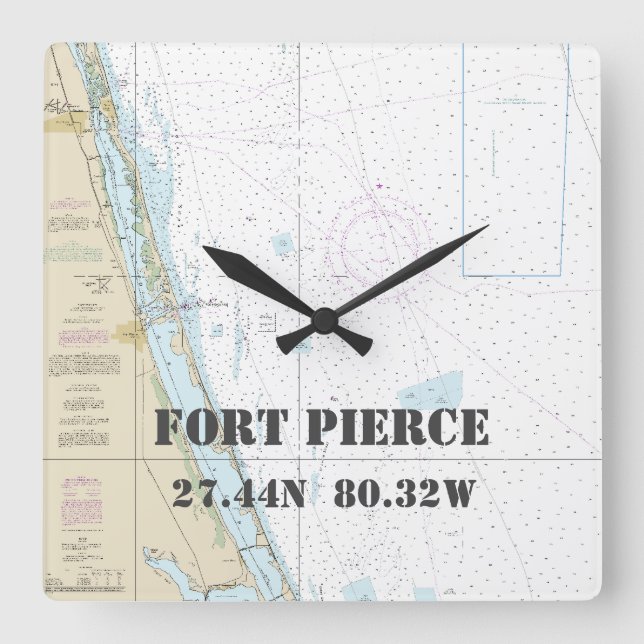 Horloge Carrée Fort Pierce FL Latitude & Longitude Nautical Chart (Recto)