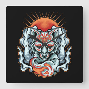 Horloge Carrée Fox Kitsune Square Wall