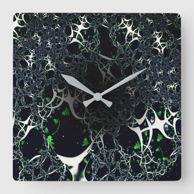 Horloge Carrée Fracale blanche imparfaite sur l'espace noir, tric (Recto)
