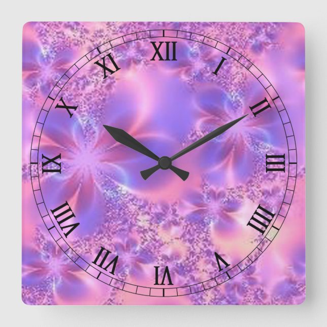 Horloge Carrée Fractal Flower Square Roman Clock (Recto)