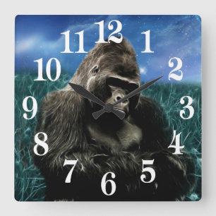 Horloge Carrée Fractal Gorilla in the meadow