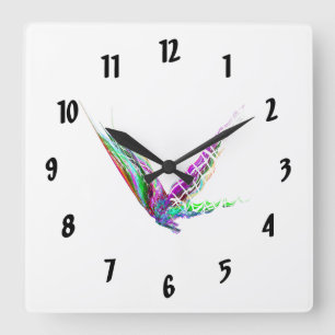 Horloge Carrée Fractal - Papillon en vol