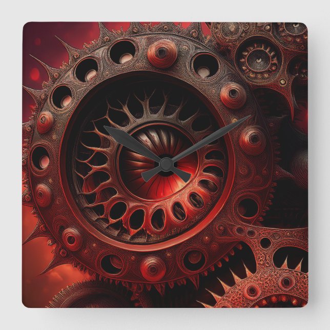 Horloge Carrée Fractale de Mandelbrot Steampunk Bronze (Recto)
