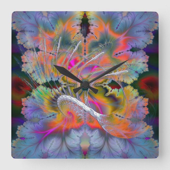 Horloge Carrée Fractale psychédélique de chanson de cygne (Recto)