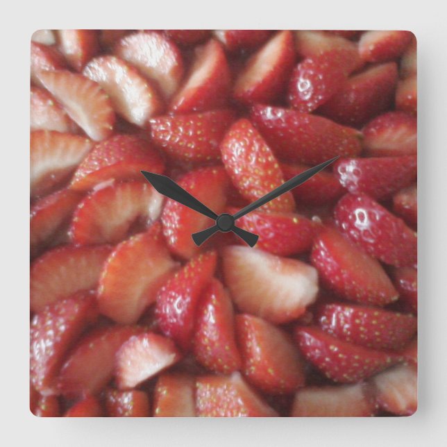 Horloge Carrée Framboises, Snack de nourriture saine, Fruits roug (Recto)
