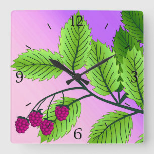 Horloge Carrée Framboises sur une branche