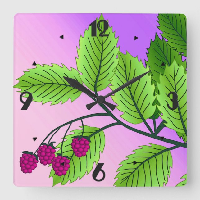 Horloge Carrée Framboises sur une branche (Recto)