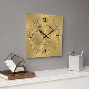 Horloge Carrée Frame circulaire en or brillant 50e mariage
