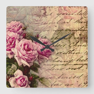 Horloge Carrée francais chic, shabby chic, roses roses roses, flo