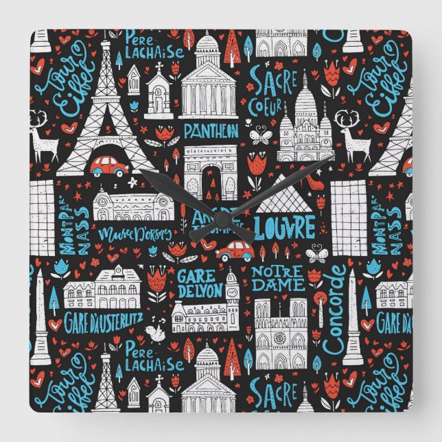 Horloge Carrée France | Motif de symboles (Recto)