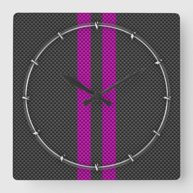 Horloge Carrée Frappes de course Fuchsia en fibre de carbone (Recto)
