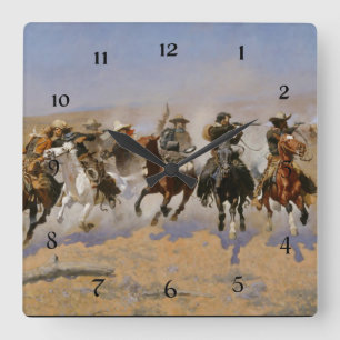 Horloge Carrée Frédéric Remington Peinture "Dash Pour Le Bois"