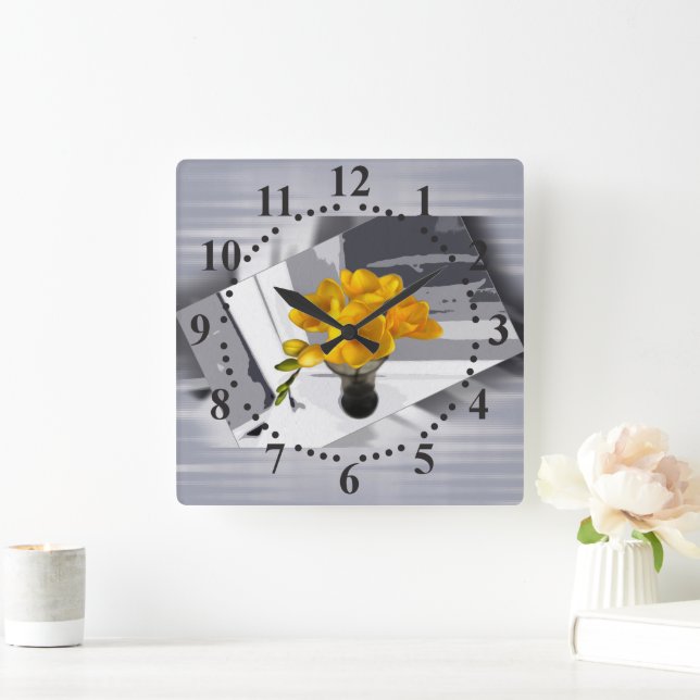 Horloge Carrée Freesia jaune (Maison)