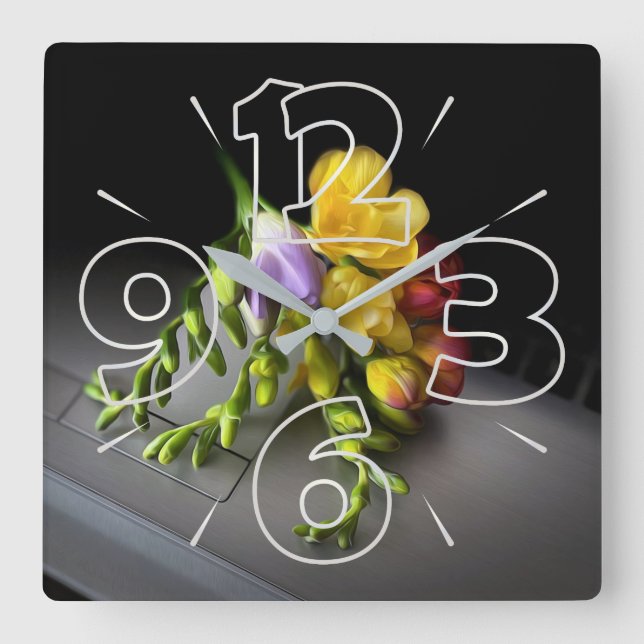 Horloge Carrée Freesias sous les projecteurs (Recto)