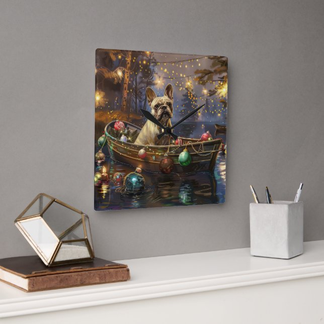 Horloge Carrée French Bulldog Christmas Festive Voyage (Bureau)