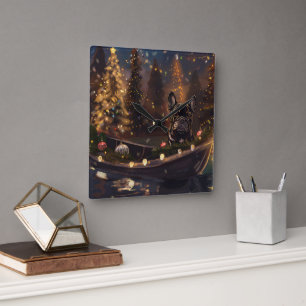 Horloge Carrée French Bulldog Christmas Festive Voyage